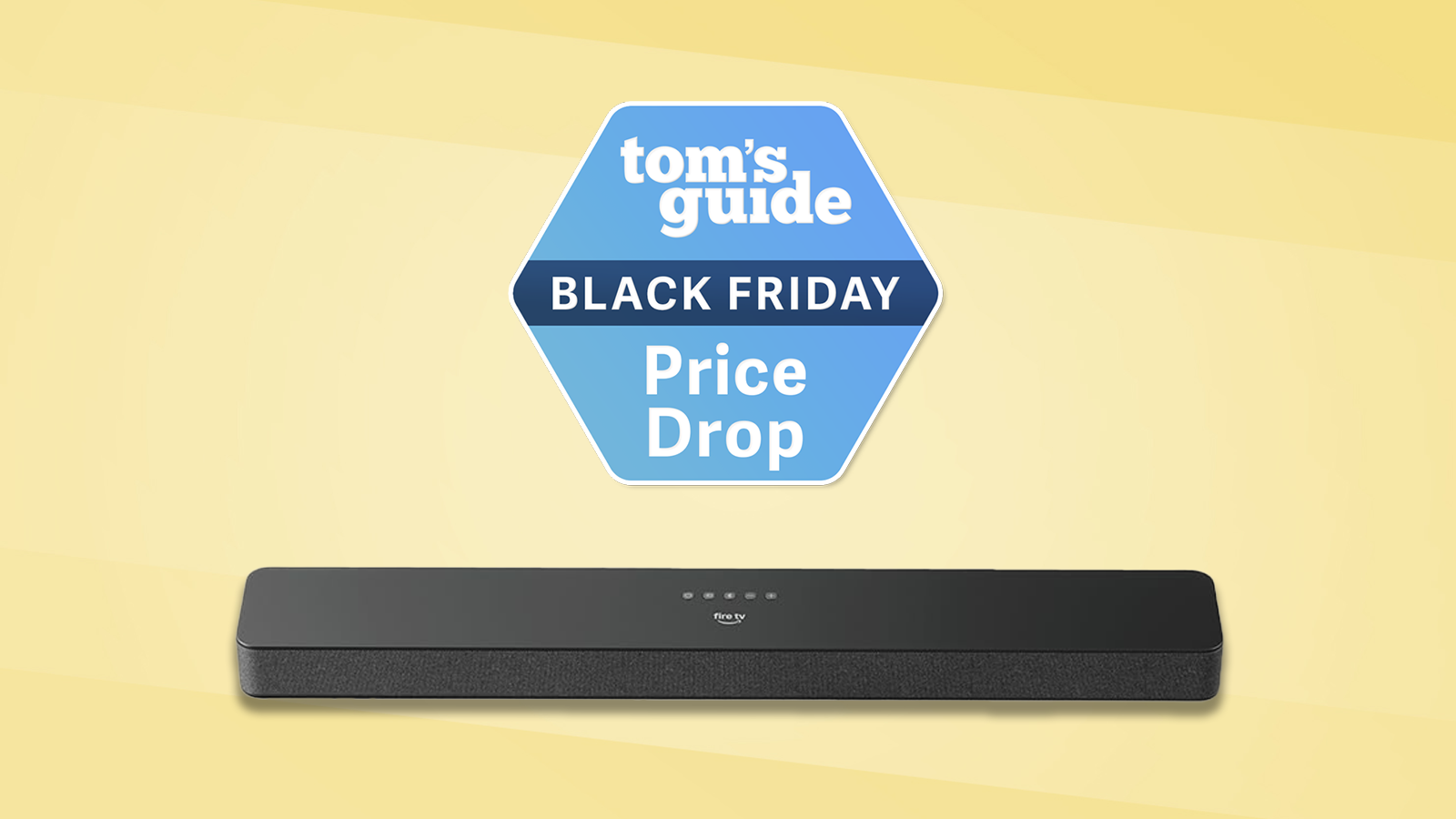 the amazon fire tv soundbar on a yellow background with a tom's guide black friday badge