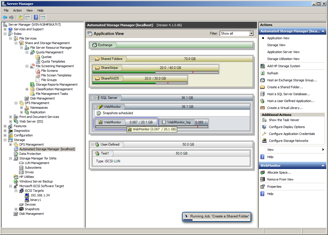 HP&rsquo;s ASM snap-in provides full management access to the majority of storage configuration tasks.