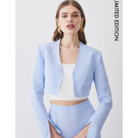 Linen Edge To Edge Cropped Jacket in Pale Blue, was $272/£159, now $204/£127.20 | Karen Millen
Made from a super light linen and viscose blend fabric with 100% cotton lining, this cropped jacket is lightweight and breathable. Its fit is perfect for showing off your waist and is paired beautifully with high-waisted trousers or a high-waisted skirt. 