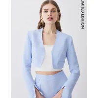 Linen Edge To Edge Cropped Jacket in Pale Blue, was $272/£159, now $204/£127.20 | Karen Millen