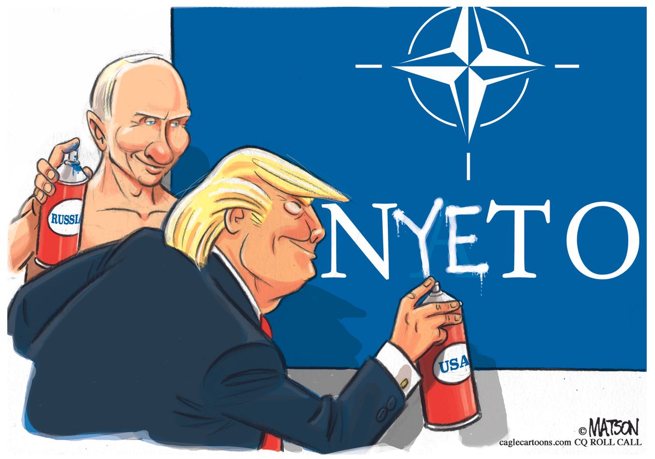 Political Cartoon U.S. NATO summit Trump Putin summit U.S. Russia