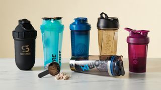 a collection of the top-rated protein shakers, with 6 bottles shown in total