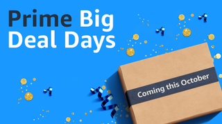 Amazon Prime box with confetti and blue background