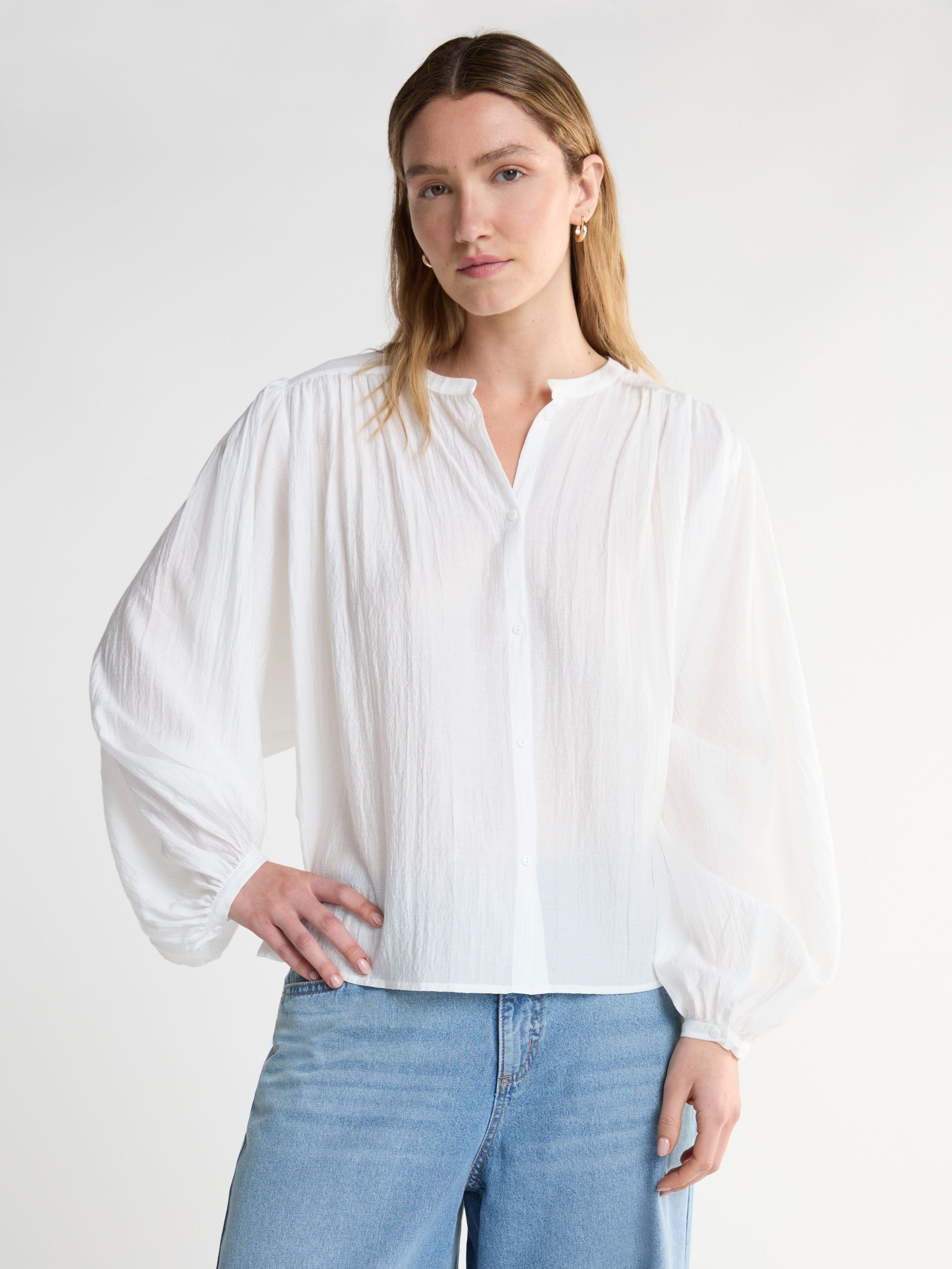 Scoop, Scoop Women’s Crinkle Gauze Shirt With Blouson Sleeves, Sizes Xs-Xxl