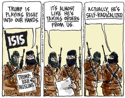 Political cartoon U.S. Donald Trump ISIS Muslims