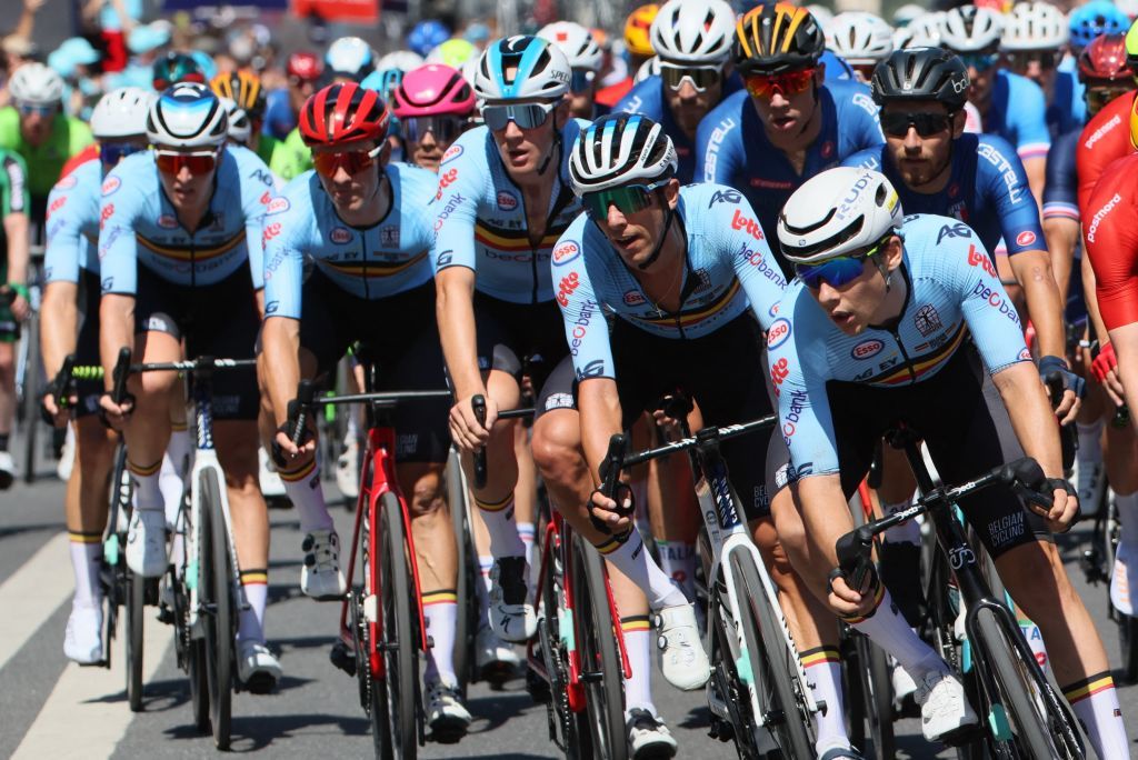 Belgian riders pictured in action during the Elite Mens Road Race 2094km at the European Championships Munich 2022 in Munich Germany on Sunday 14 August 2022 The second edition of the European Championships takes place from 11 to 22 August and features nine sports BELGA PHOTO BENOIT DOPPAGNE Photo by BENOIT DOPPAGNE BELGA MAG Belga via AFP Photo by BENOIT DOPPAGNEBELGA MAGAFP via Getty Images