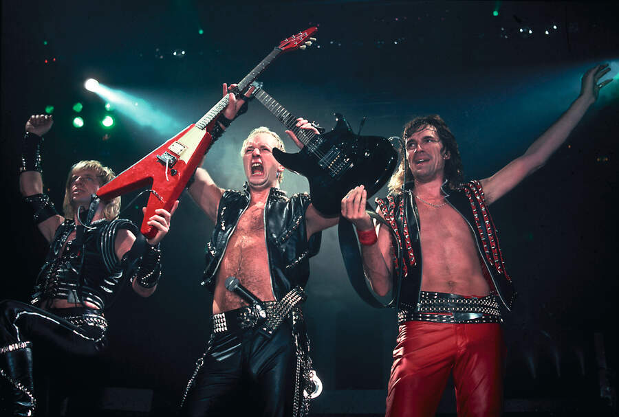 British heavy metal group Judas Priest perform onstage at the Rosemont Horizon, Rosemont, Illinois, June 14, 1984.