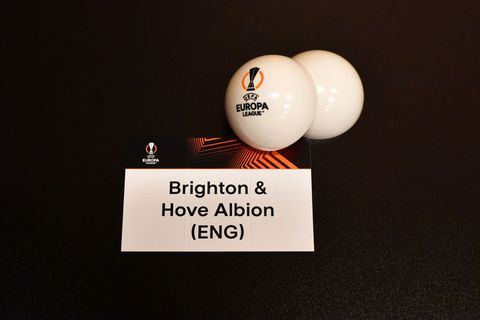 A detailed view of the draw card of Brighton & Hove Albion prior to the UEFA Europa League 2023/24 Group Stage Draw at Grimaldi Forum on September 01, 2023 in Monaco, Monaco.