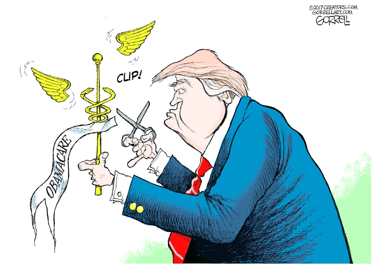 Political cartoon U.S. Trump Obamacare subsidies