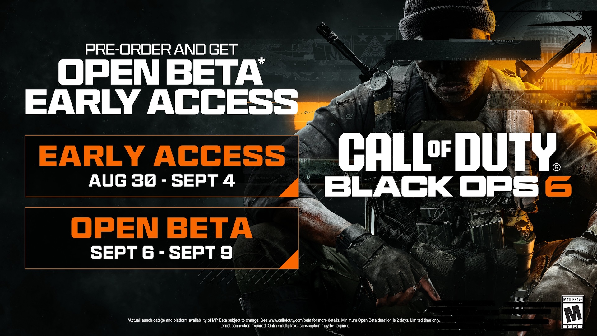 A chart showing the Black Ops 6 Beta start dates