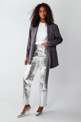 Premium Metallic Crackle Faux Leather Trouser