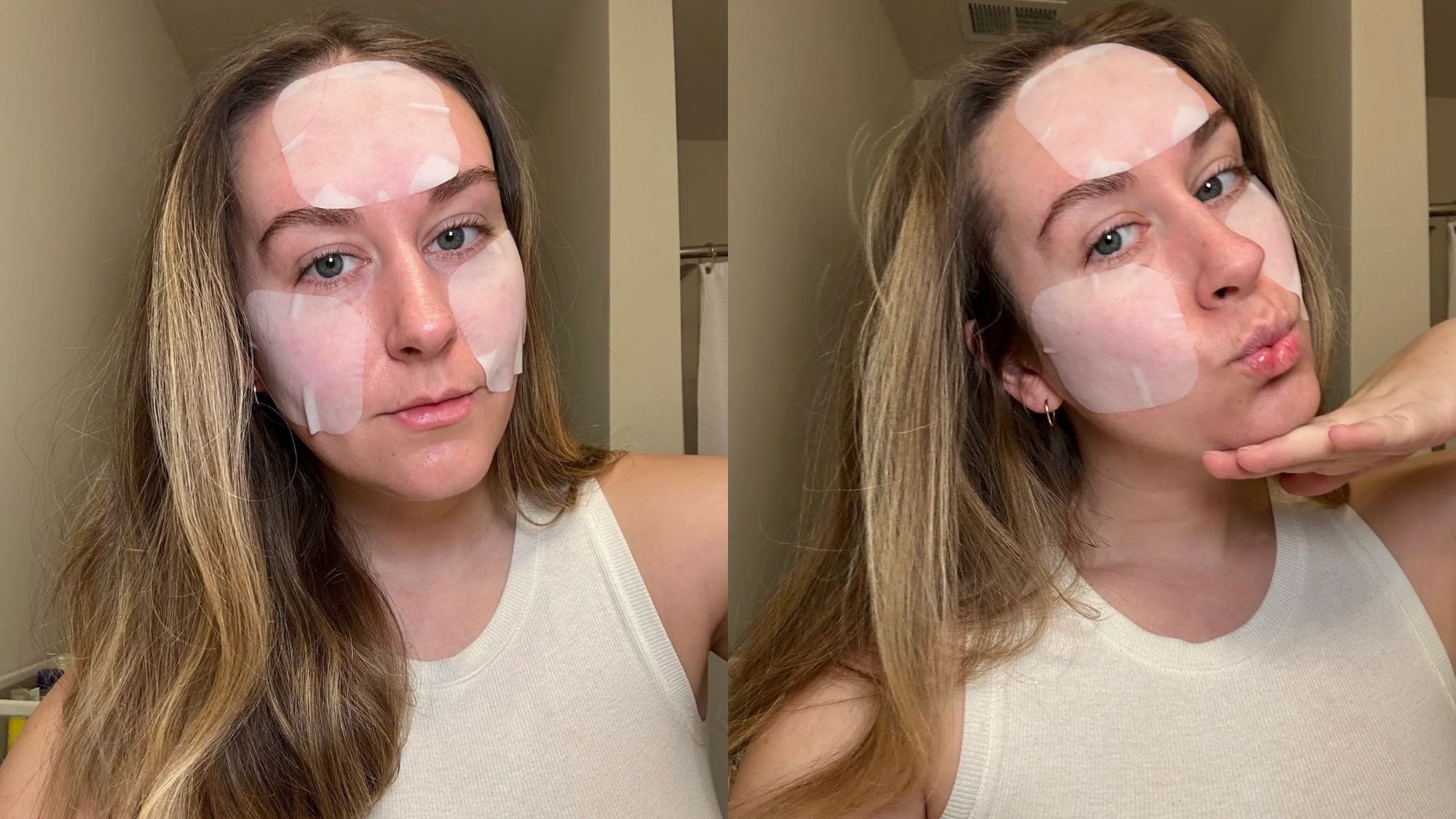 An image of Who What Wear beauty editor Kaitlyn McLintock wearing toner pads.