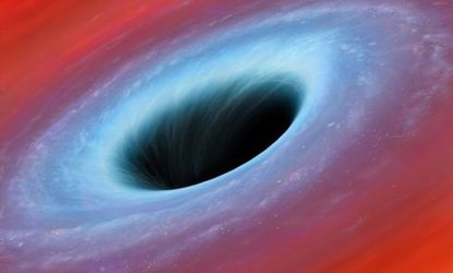 An illustration of a black hole, which is so compact, that nothing can escape its gravitational pull, not even light.