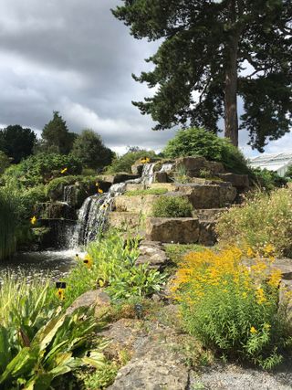 small rock garden ideas: waterfall at RBG Kew gardens