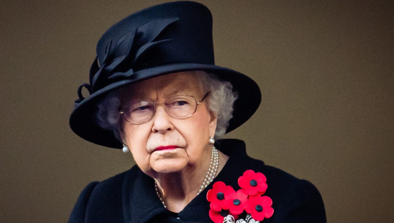 Queen Elizabeth II attends the National Service of Remembrance at The Cenotaph on November 08, 2020 in London, England.