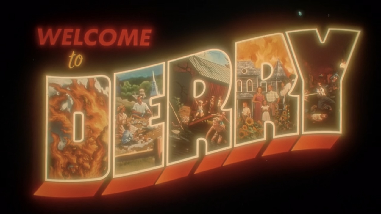 The postcard-esque title card from IT: Welcome to Derry Episode 2