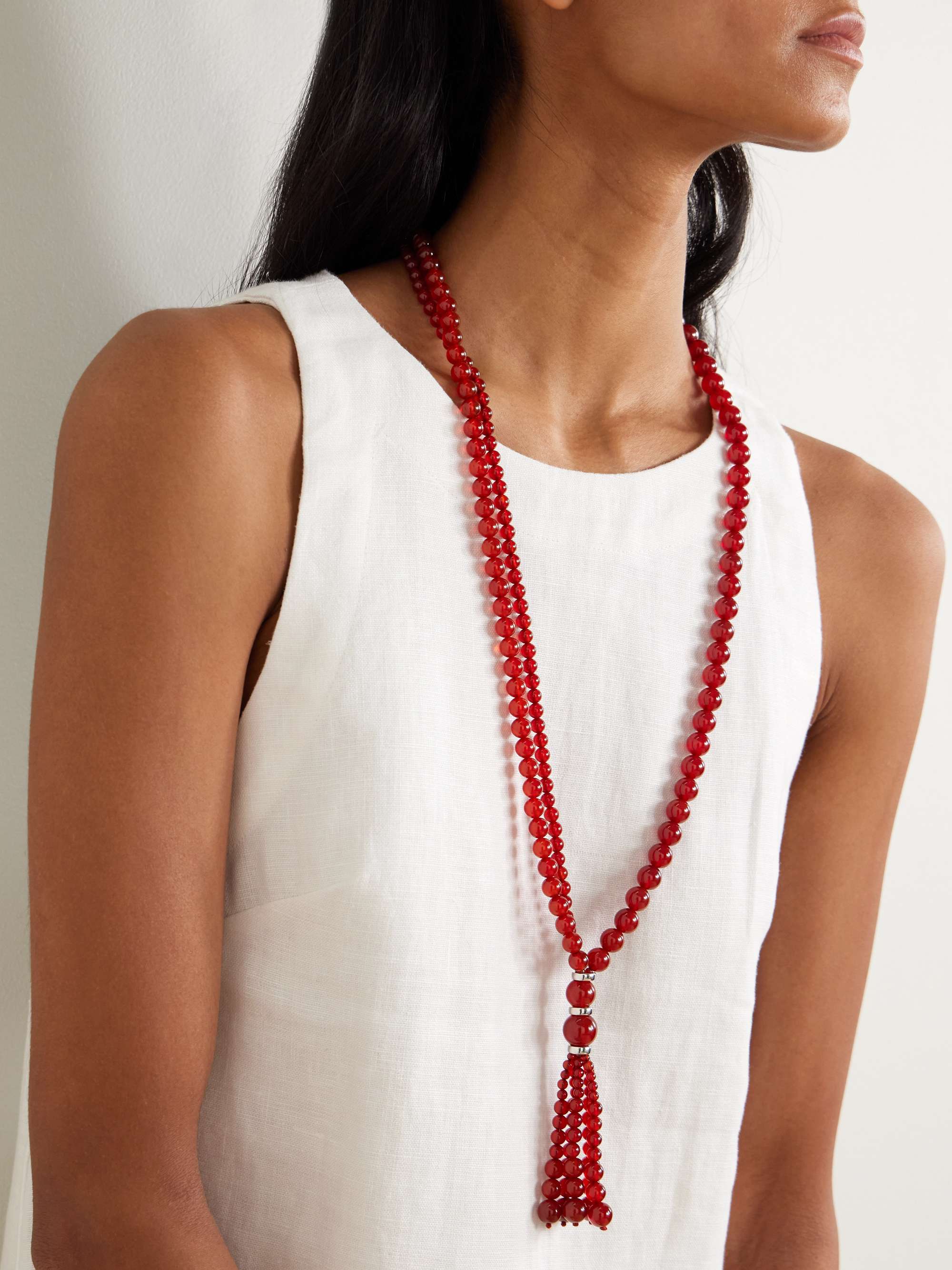 Venice Opera Tasseled Carnelian and Silver Necklace
