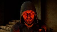 Scar from Stalker 2, bathed in ominous red light.