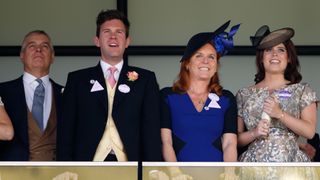 Prince Andrew, Jack Brooksbank, Sarah Ferguson, Duchess of York and Princess Eugenie attend day 4 of Royal Ascot at Ascot Racecourse on June 19, 2015