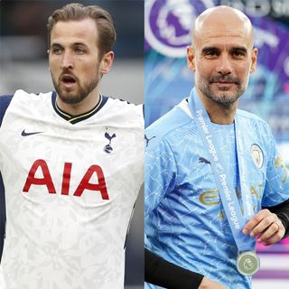Pep Guardiola (right) takes his team to Tottenham on the opening weekend