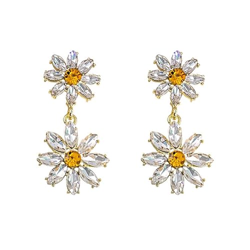Diamantio 18k Gold Plated Cz Crystal Daisy Drop Earrings &amp;ndash; Sparkling Floral Statement Earrings With Yellow Center for Weddings, Parties &amp;amp; Everyday Glam