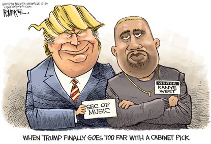 Political cartoon U.S. Donald Trump cabinet picks Kanye West
