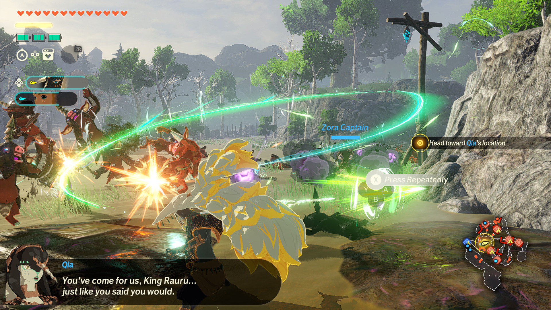 King Rauru attacks with the ultra hand in Hyrule Warriors: Age of Imprisonment