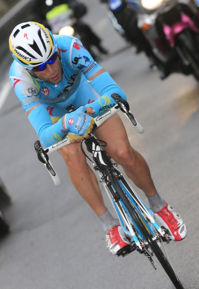 Vincenzo Nibali (Astana) rides clear of the field