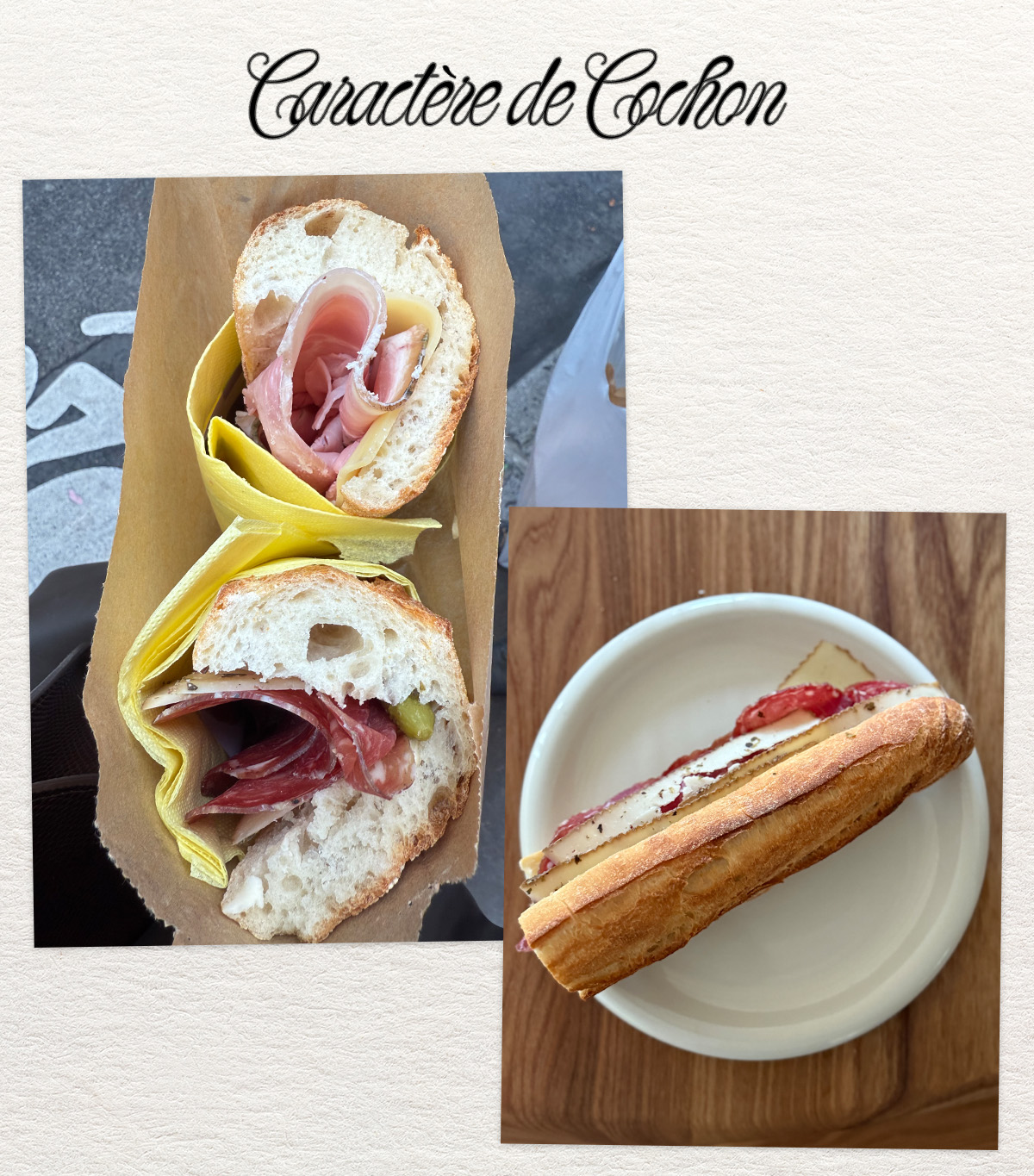 Collage of Caractere de Cochon sandwiches in Paris.