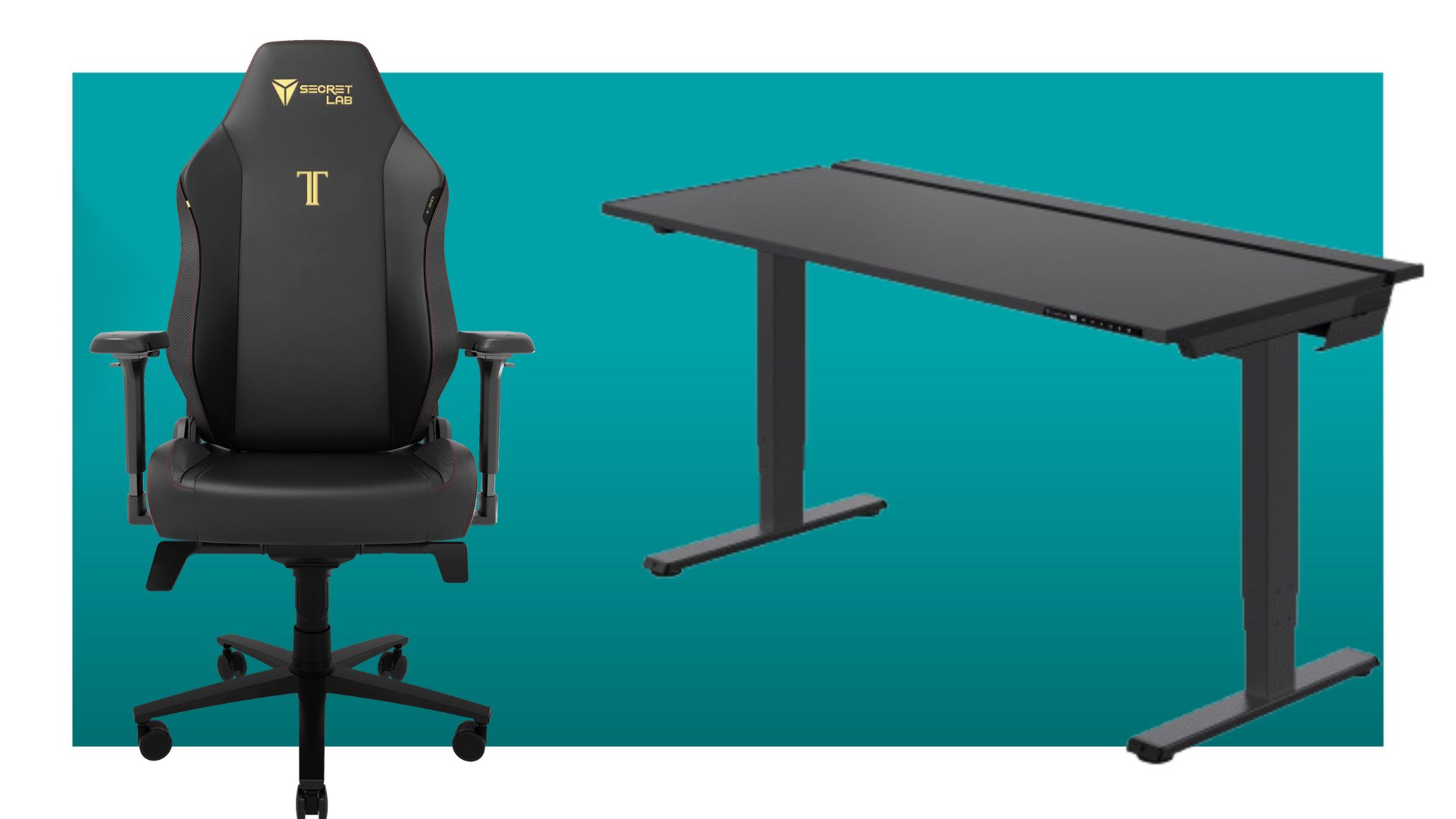 Secretlab Titan Evo and Magnus Pro Xl on a blue background