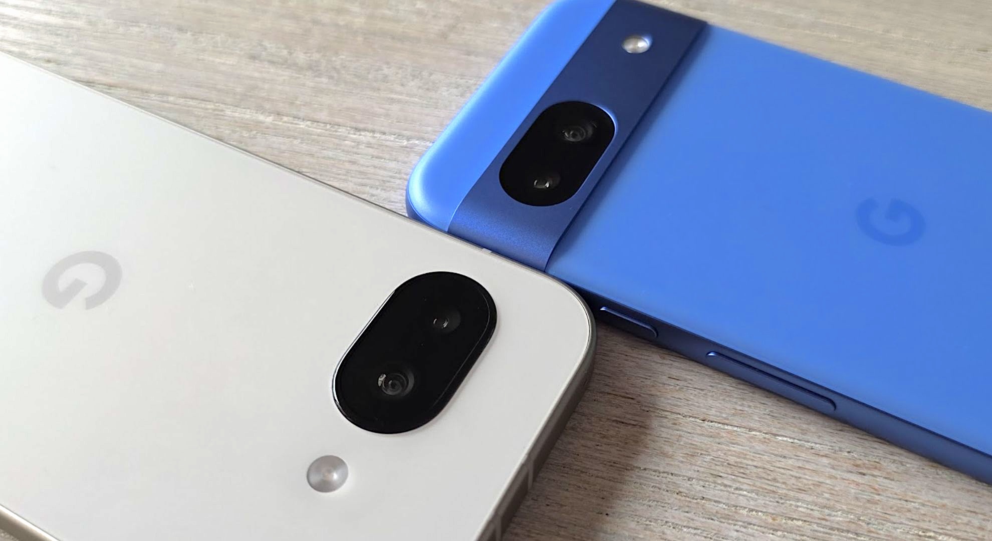 The Google Pixel 9a (left) and the Google Pixel 8a (right)