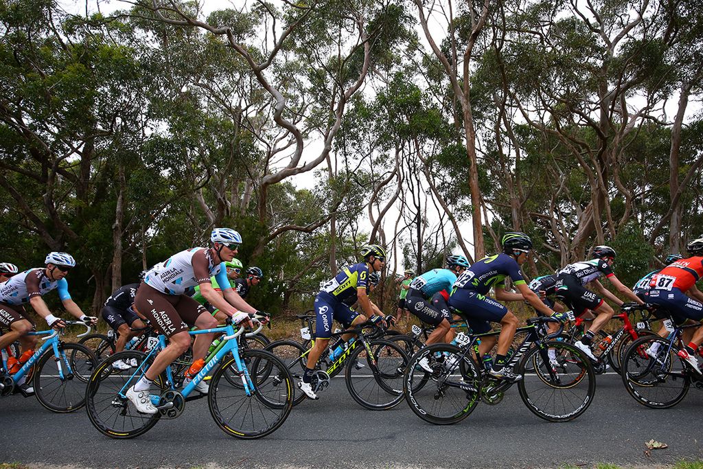Esteban Chaves (Orica-Scott) sitting in the peloton