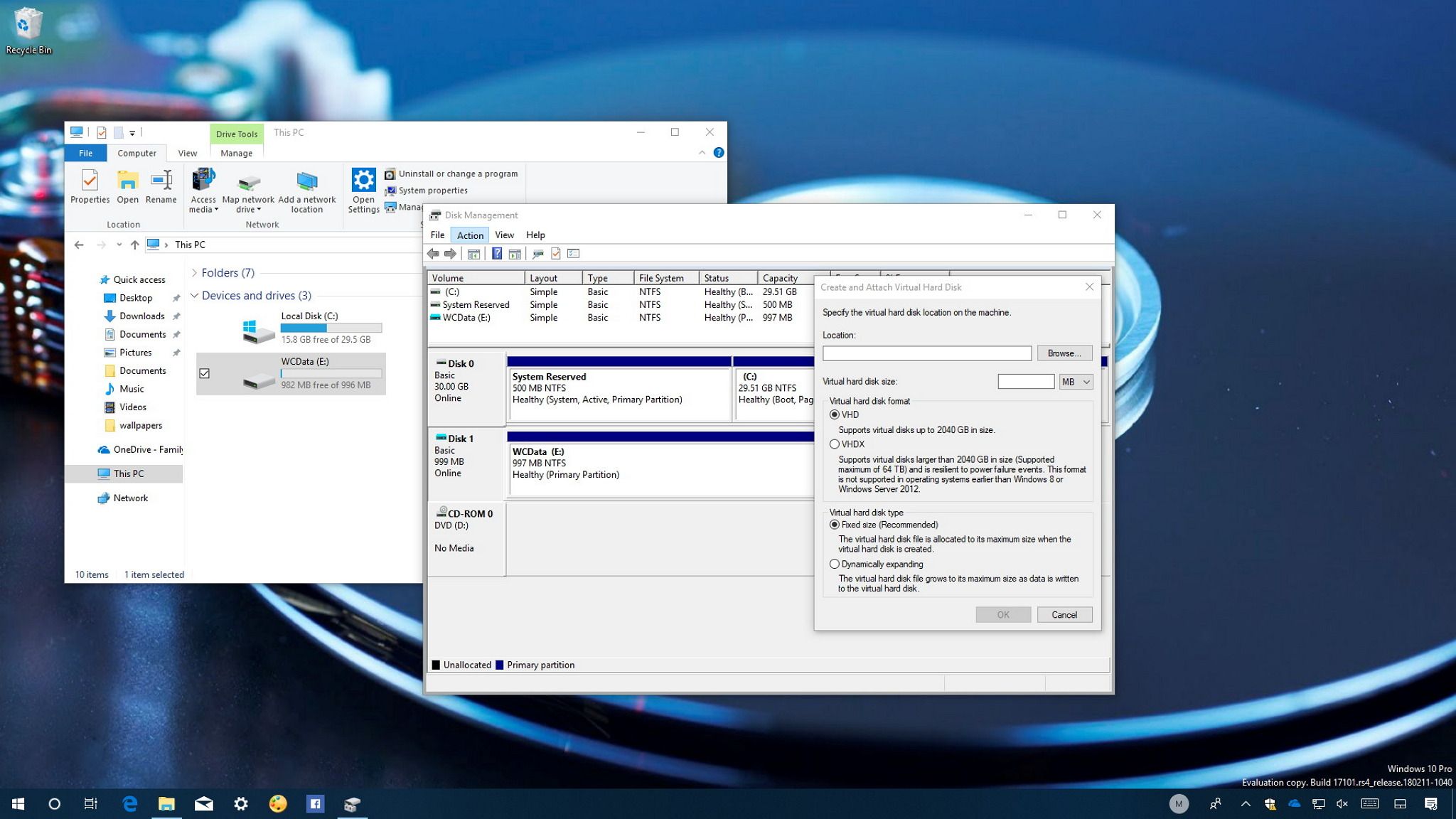 How to create and set up a virtual hard disk on Windows 10