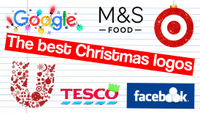 Header image displaying examples of the logos mentioned in the article with the title, 'The best Christmas logos' in a sans serif font in the middle of the image.