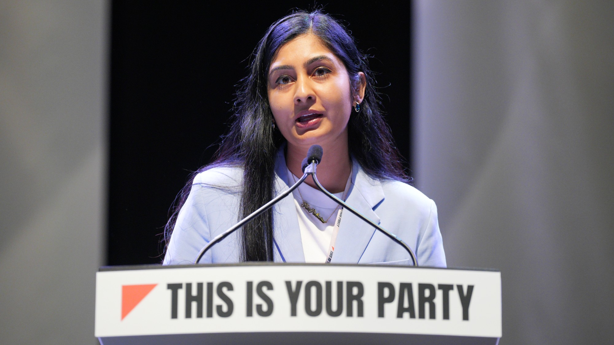 Zarah Sultana addresses members at the Your Party conference in Liverpool