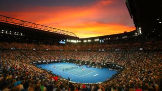 A general view inside Rod Laver Arena at sunset