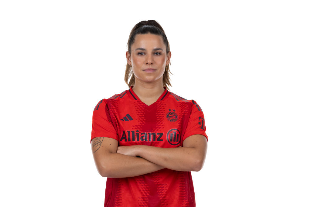 Lena Oberdorf of FC Bayern München Women's poses during the team presentation for the Google Pixel Frauen-Bundesliga season 2024/2025 on July 4, 2024 in Munich, Germany.