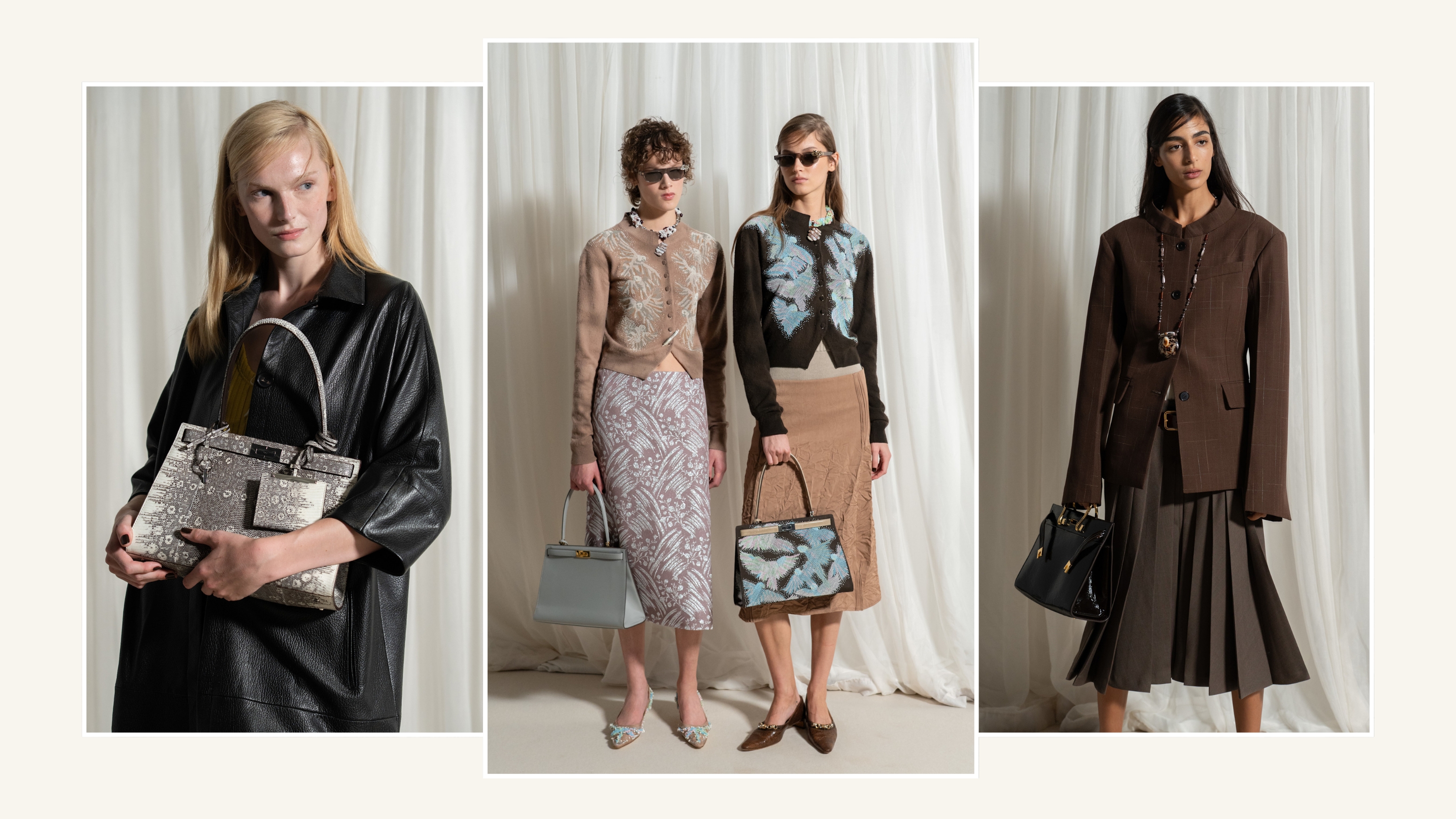 Collage of models wearing the Tory Burch - Lee Radziwill bag.