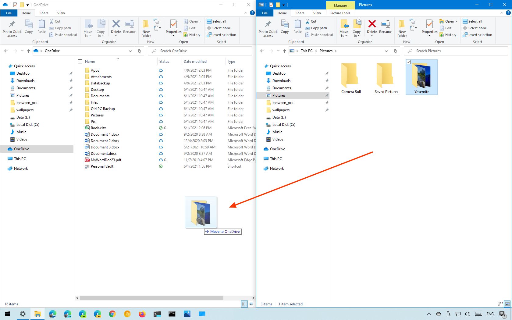 OneDrive upload files from Windows 10