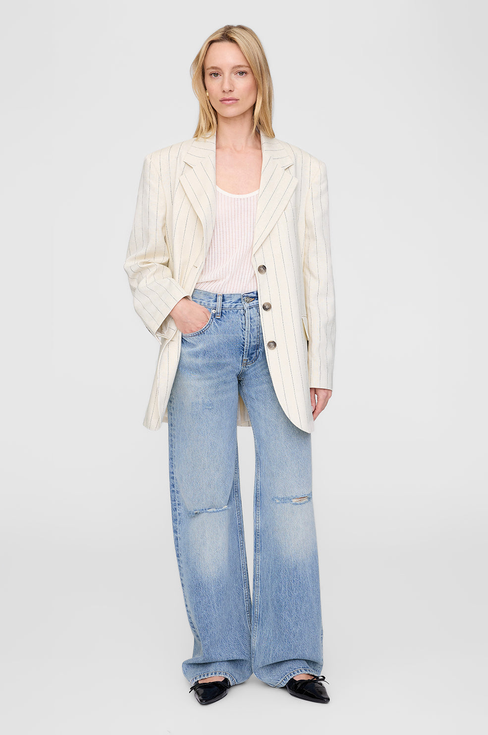 Sara Blazer - Cream and Black Stripe