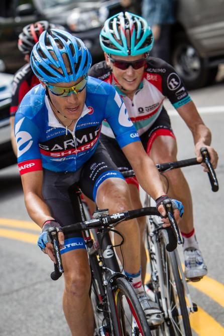 Tom Danielson (Garmin-Sharp) leading the group with race winner Chris Horner (Radioshack)