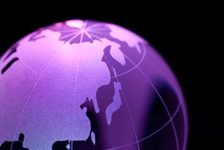 Purple-tinted globe of Earth.