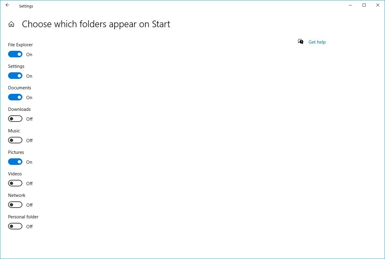 Choose which folders appear on Start