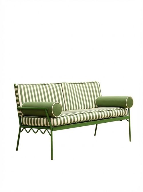 Riviera Green and White Stripe Metal Garden Bench
