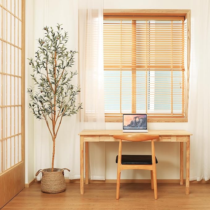 Kazeila, Kazeila Artificial Olive Tree 6ft Tall Faux Silk Plant for Home Office Decor Indoor Fake Potted Tree With Wood Branches and Fruits