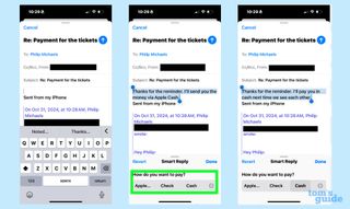 Apple Intelligence smart reply on payment has two different types of smart reply