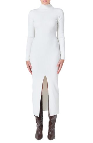 Mock Neck Long Sleeve Rib Midi Dress