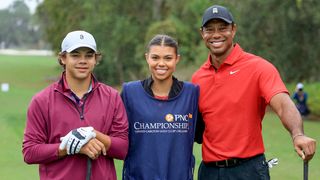 Charlie, Sam and Tiger Woods pose at the 2023 PNC Championship