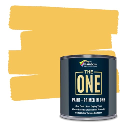 The One All-In-One Paint &amp;amp; Primer - Yellow Satin, 250 Ml | Multi-Surface 1 Coat Formula | Easy Indoor &amp;amp; Outdoor Decorating for Home &amp;amp; Garden Walls, Floors &amp;amp; Furniture | Durable, Water-Based &amp;amp; Low Voc