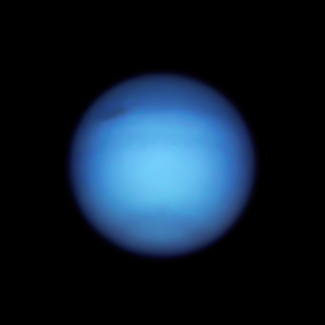 On September 7, 2021, Hubble captured Neptune's darkened northern hemisphere and a scotomatous storm that has been moving around Neptune since it was first discovered by a space telescope in 2018.